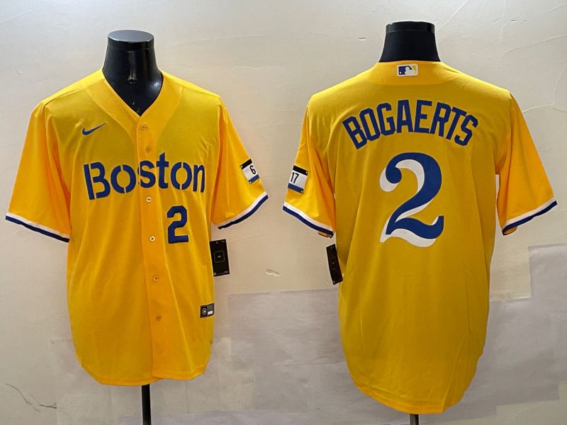 Men Boston Red Sox #2 Bogaerts Yellow City Edition Game 2025 Nike MLB Jersey style 4->boston red sox->MLB Jersey